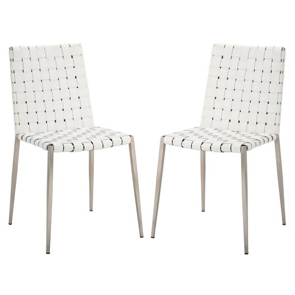 SAFAVIEH Rayne White/Silver 18 in. Metal Dining Chair (Set of 2)