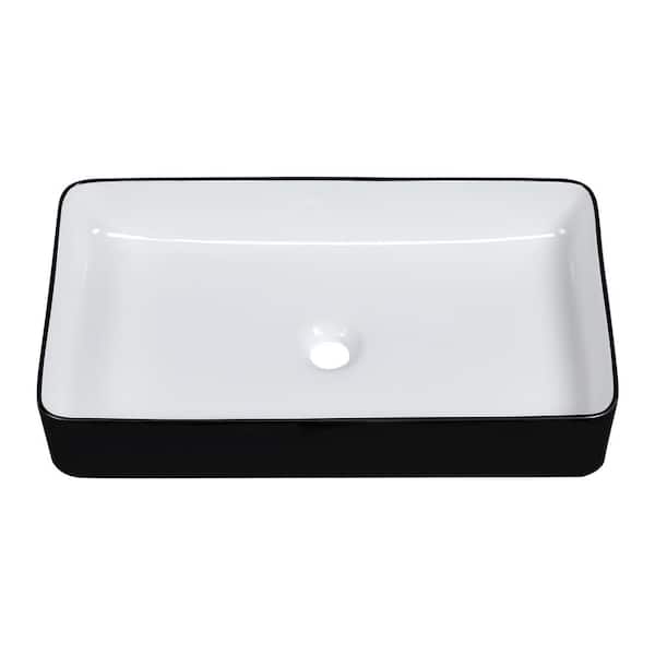 24 in.W x 14 in. D Above Counter Rectangular Bathroom Veseel Sink in White and Black