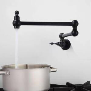 Vintage Design Wall Mount Pot Filler Faucet with Two Handle Kitchen Faucet in Matte Black