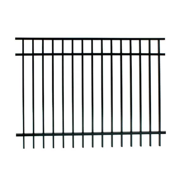 Vinings 5 ft. H x 6 ft. W Black Aluminum Pre-Assembled Spaced Bar Flat Framed Metal Fence Panel