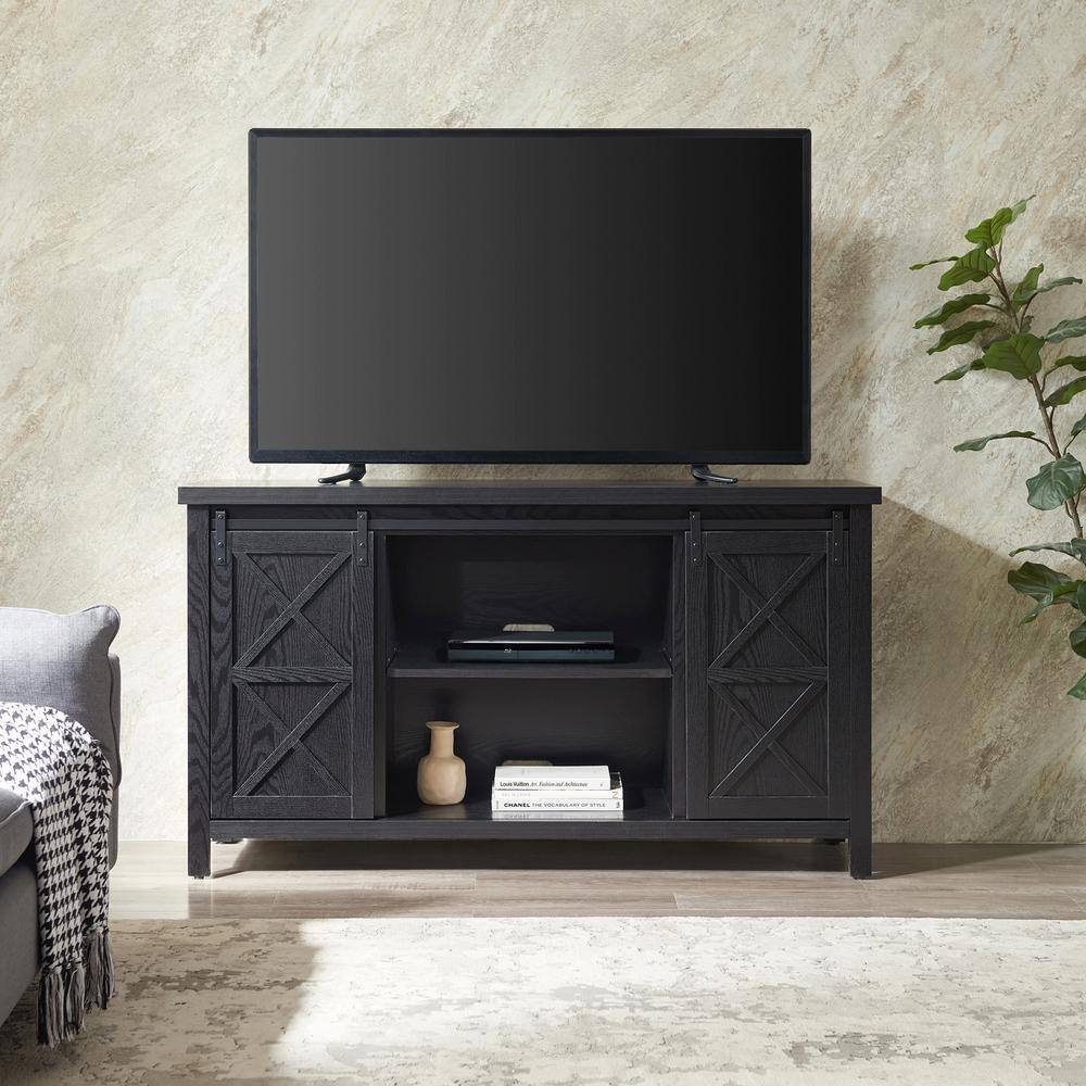 Elmwood Modern Farmhouse 58" TV Stand with Cabinet in Black Grain