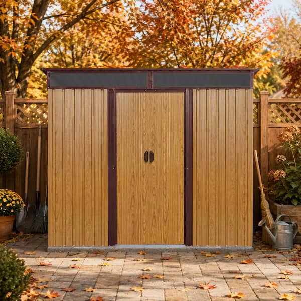 Outdoor Storage Shed 8 ft. W x 6 ft. D Metal Shed with Window and Foundation Brown (48 sq. ft.)