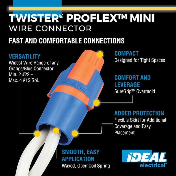 Twister ProFLEX Mini (30-1043S) Orange/Blue Wire Connector, Pack of 30