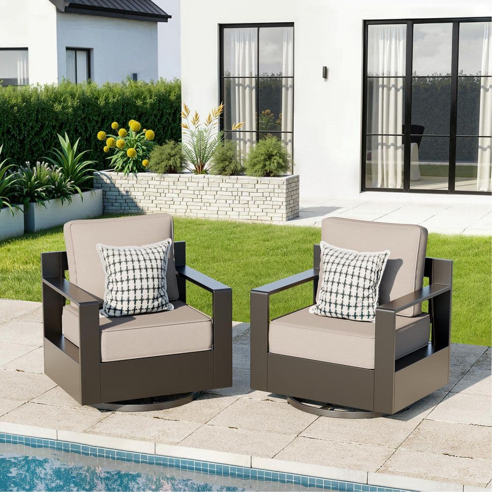 2-Pack Aluminum Outdoor Rocking Chair Patio Swivel Chair with Deep Seating and Thick Beige Cushions price history on PriceWatchPro