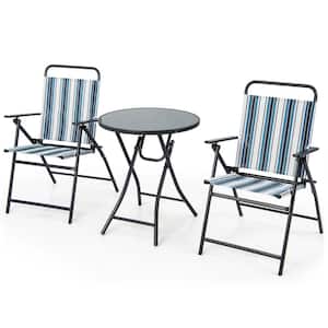 3-Piece Metal Folding Outdoor Dining Set Table Chair Set Heavy-Duty Metal Portable