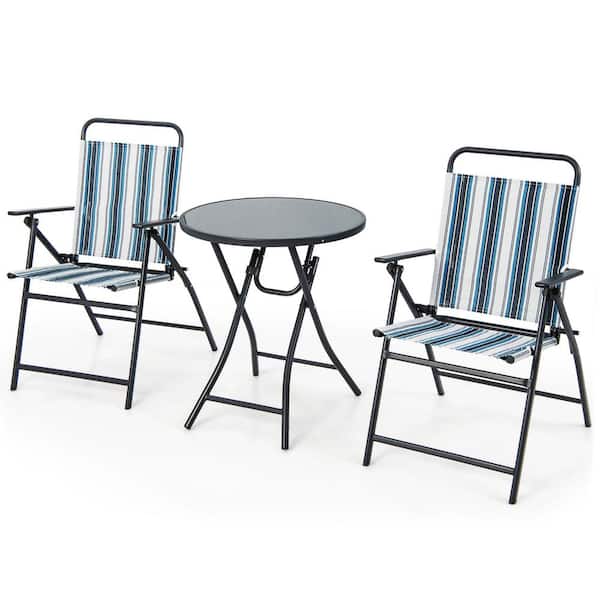 Costway 3-Piece Metal Folding Outdoor Dining Set Table Chair Set Heavy-Duty Metal Portable
