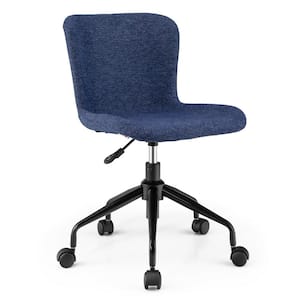 Mid Back Armless Office Chair Adjustable Swivel Linen Task Chair Blue
