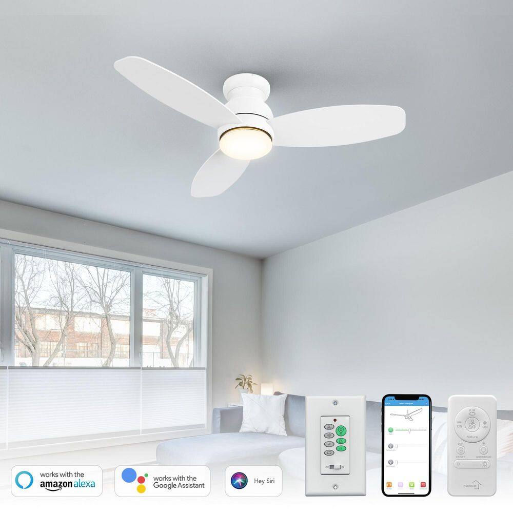 48 in. Indoor/Outdoor White Flush Mount LED Smart Ceiling Fan with Remote Control and Wall Control, 10-Speed DC Motor price history on PriceWatchPro