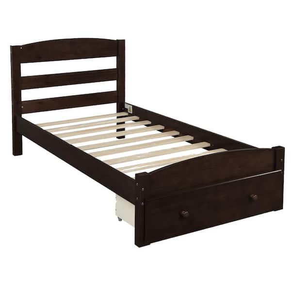 Espresso Twin Platform Bed Wood Frame, Espresso Twin Bed Frame With Storage Drawers