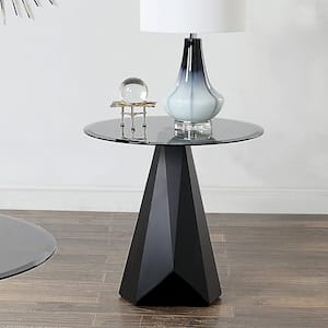 Prospector 24 in. Black and Gray Round Glass End Table
