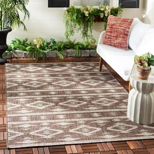 Courtyard Brown/Ivory 7 ft. x 7 ft. Square Geometric Indoor/Outdoor Patio  Area Rug