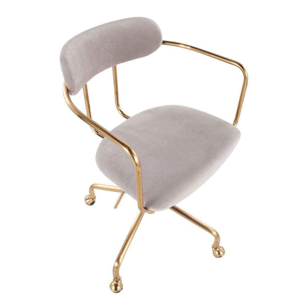 Pearl Silver Velvet and Gold Metal Swivel Task Chair