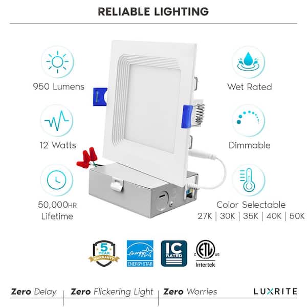 4 in. Ultra-Thin Canless 12-Watt 5 Color Selectable New Construction Integrated LED Recessed Light 950 Lumens