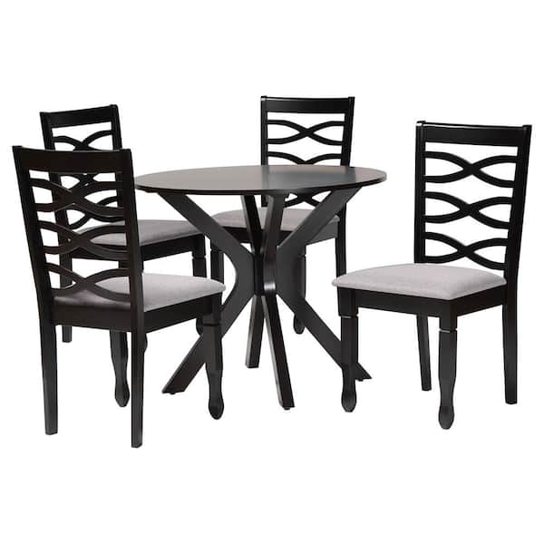 Baxton Studio Mila 5-Piece Grey and Dark Brown Wood Top Dining Set
