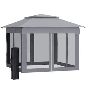 Outdoor 11 ft. x 11 ft. Pop Up Gray Gazebo Canopy Shelter with 2-Tier Soft Top and Removable Zipper Netting, Event Tent