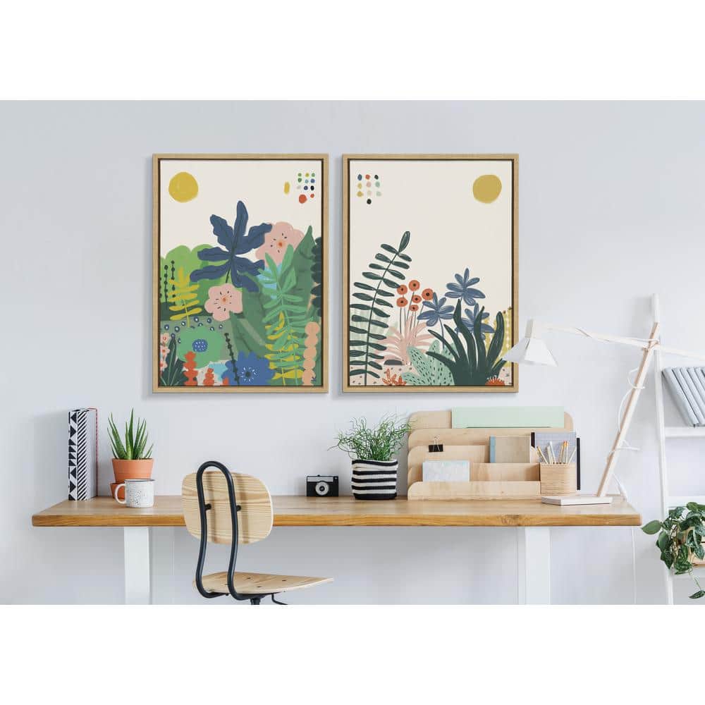 Zen Garden Abstract Floral Canvas Print with Natural Frame