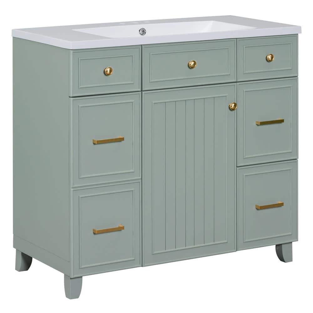 36 in. W x 18 in. D x 34 in. H Freestanding Bath Vanity in Green with White