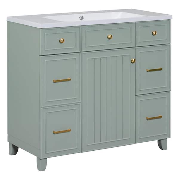 Unbranded 36 in. W x 18 in. D x 34 in. H Freestanding Bath Vanity in Green with White Ceramic Top