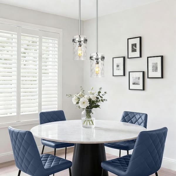 Jasslynn 2-Pack 60 Watt Chrome Modern Pendant Light with Water Rippled Glass Shade for Kitchen Dining Room Foyer