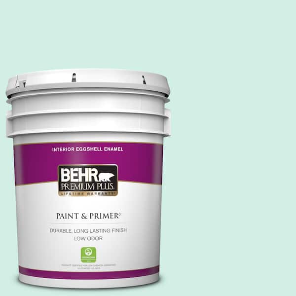 BEHR PREMIUM PLUS 5 gal. #P440-1 Shimmering Pool Eggshell Enamel Low Odor Interior Paint & Primer
