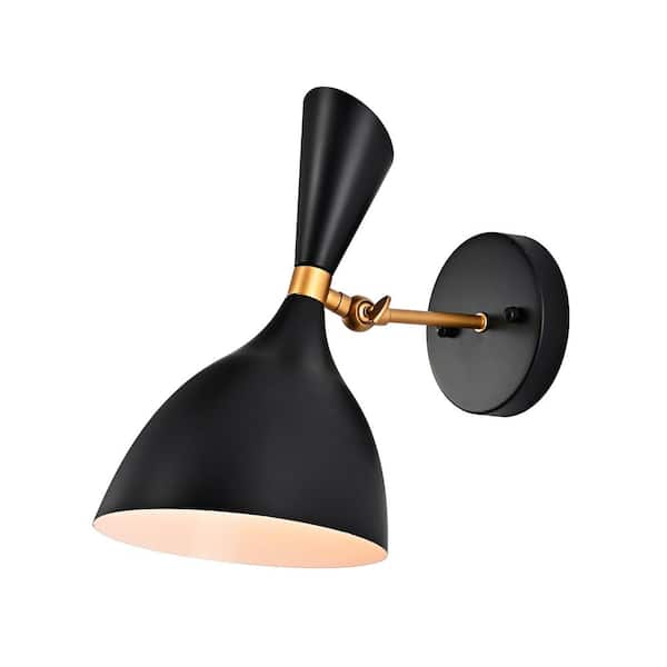 Warehouse of Tiffany Peri 7.3 in. 1-Light Indoor Matte Black and Gold Finish Wall Sconce with Light Kit