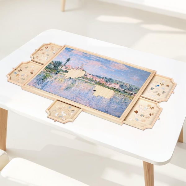 1000-Piece Rotating Puzzle Board with 5 Drawers and Cover 29 in. x 21 in. Portable Wooden Table Birthday Gift for Mom