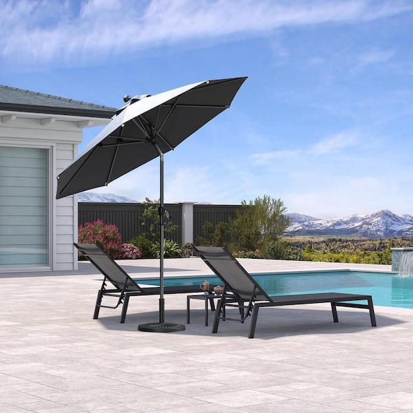 PURPLE LEAF 8 ft. Octagon Aluminum Auto-Tilt Outdoor Patio Market Umbrella in Gray