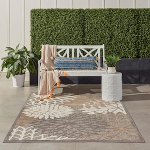 Aloha Natural 4 ft. x 6 ft. Floral Modern Indoor/Outdoor Patio Area Rug