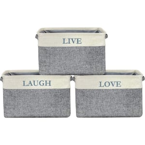 9 in. L x 10 in. W x 15 in. H Gray Uppercase text Fabric Cube Storage Bin with Carry Handles 3-Pack