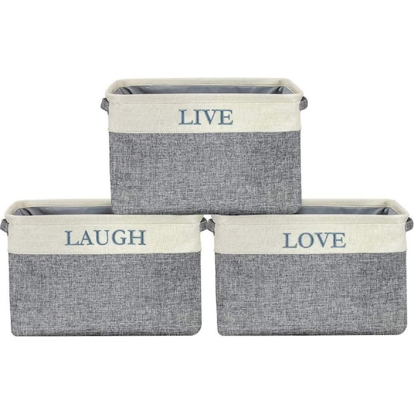 Sorbus 9 in. L x 10 in. W x 15 in. H Gray Uppercase text Fabric Cube Storage Bin with Carry Handles 3-Pack