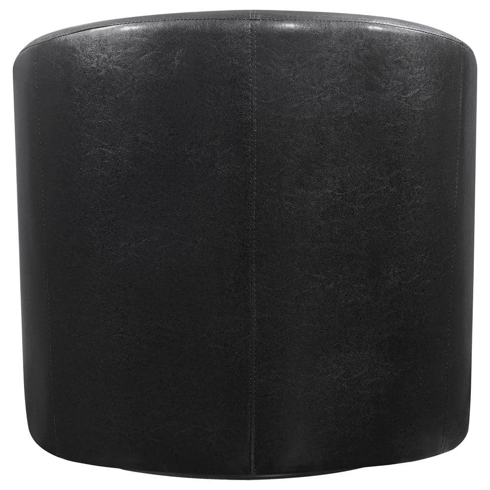 Black Faux Leather Barrel Swivel Accent Chair with Metal Base
