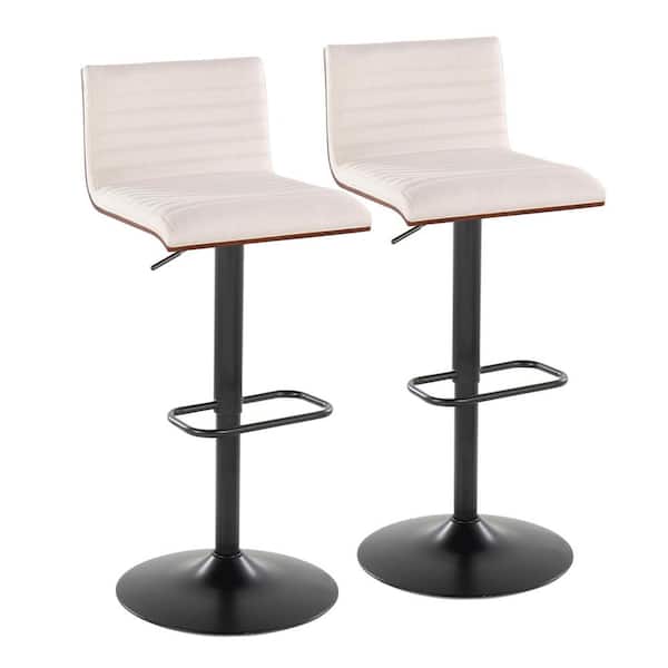 Lumisource Mason 43 in. Adjustable Height Cream Fabric & Black Metal Bar Stool with Rounded Rectangle Footrest (Set of 2)