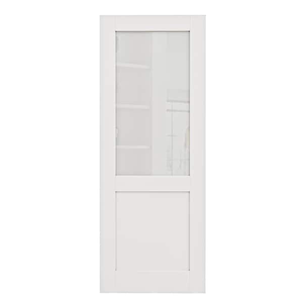 32 in. x 80 in. Solid Core MDF 1/2 Frosted Glass, Manufactured Wood Primed White Interior Door Slab for Pocket Door