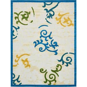 Outdoor Botanical Savannah Blue 9 ft. x 12 ft. 2 in. Area Rug