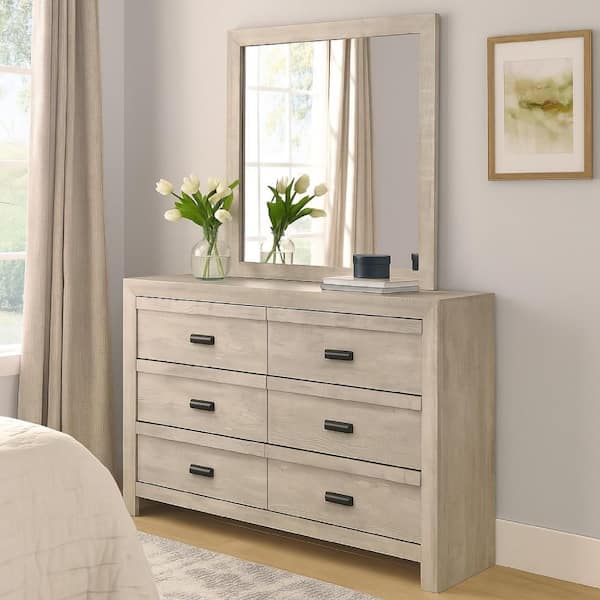 Velz Beige and Black 6 drawer 57.83 in. Dresser with Mirror