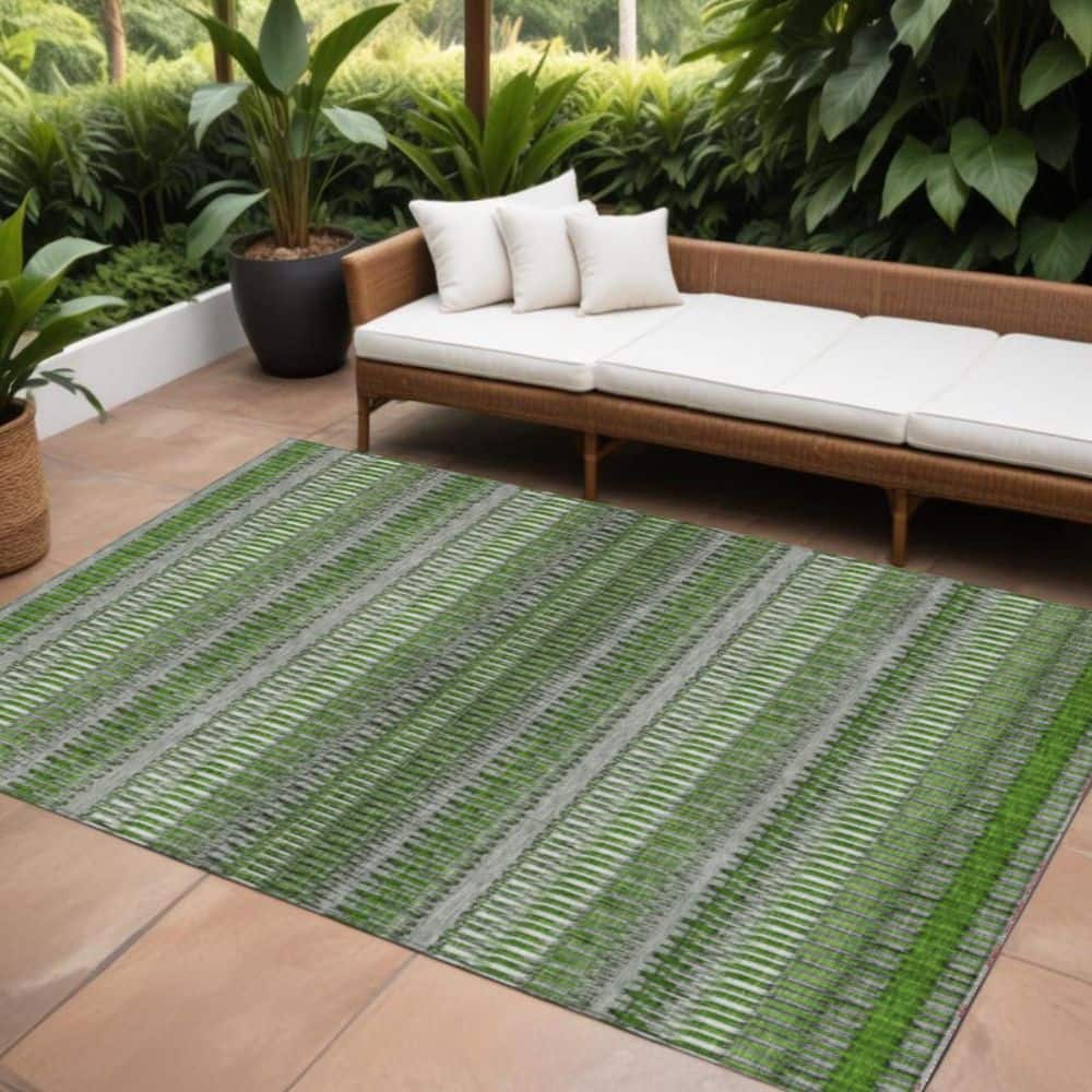 Green, Ivory 9 ft. x 12 ft. Woven Striped Polyester Rectangle Indoor / Outdoor Area Rug price history on PriceWatchPro