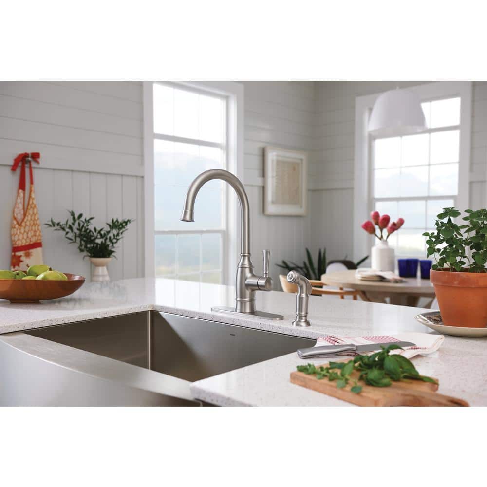 Spot Resist Stainless Steel Single-Handle Kitchen Faucet with Side Sprayer