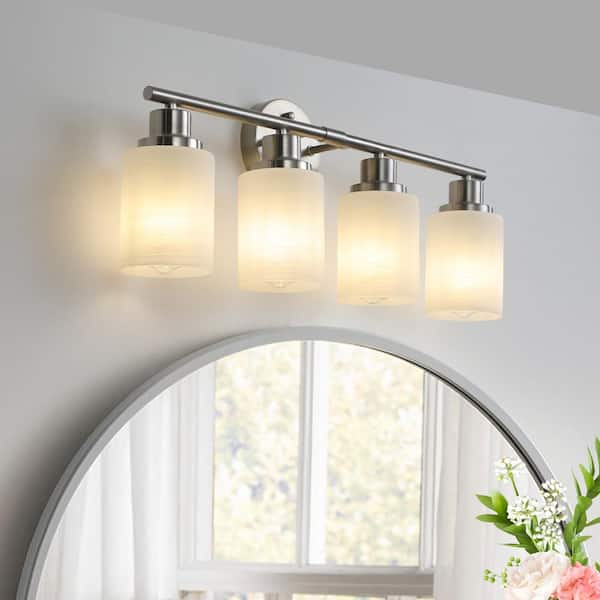24.4 in. W 4-Lights Vanity Light Fixture Bathroom Wall Lighting Over Mirror, Brushed Nickel, E26, No Bulbs Included