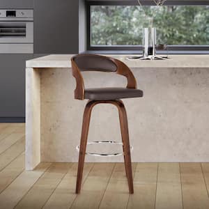Shelly 30 in. Bar Stool in Walnut Wood with Brown PU