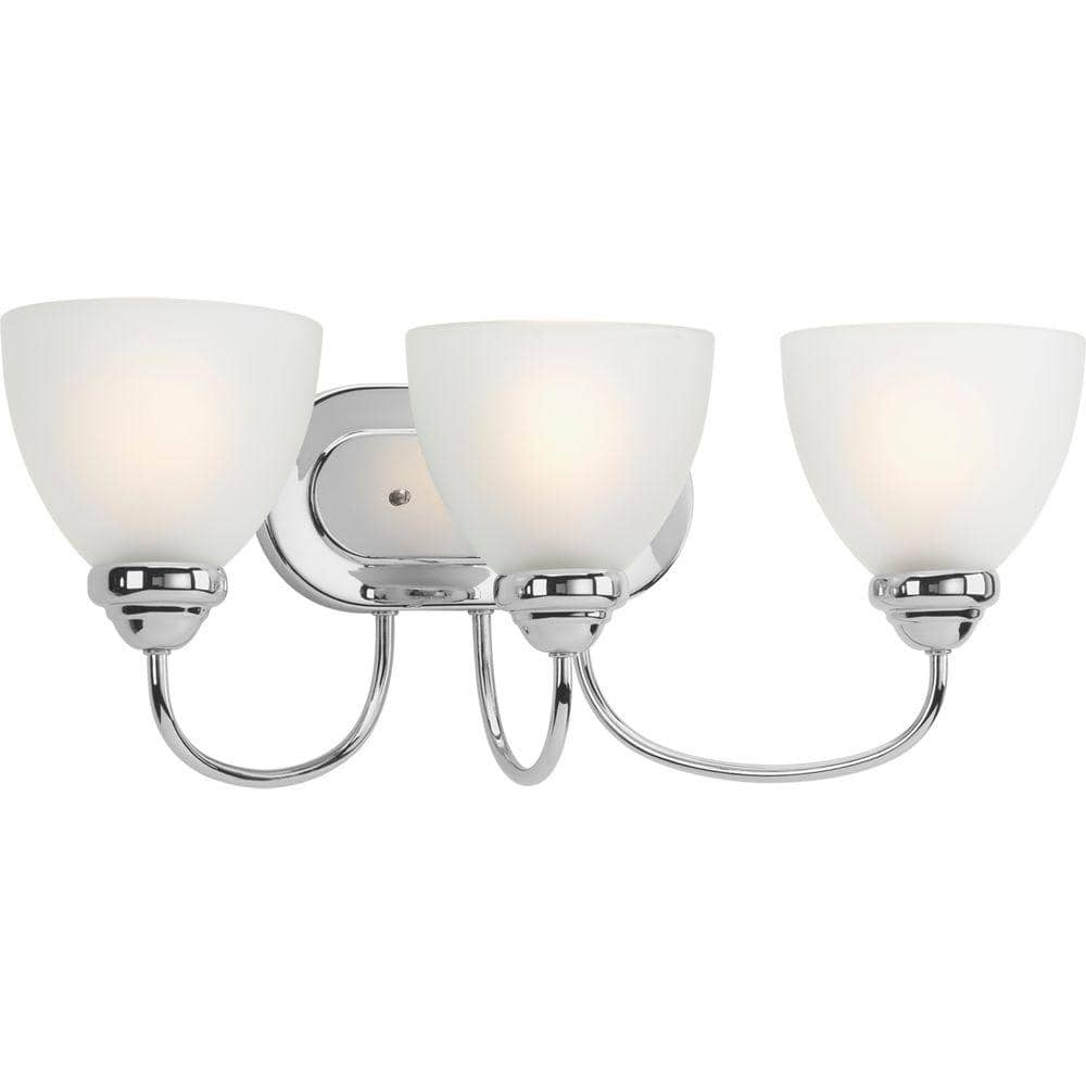 Heart Collection Polished Chrome 3-Light Bath Bracket with Etched Glass Shades