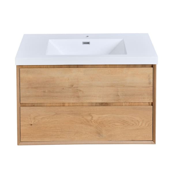 MinimalGrace 36 in. Single Sink Floating Oak Bath Vanity with White Resin Top