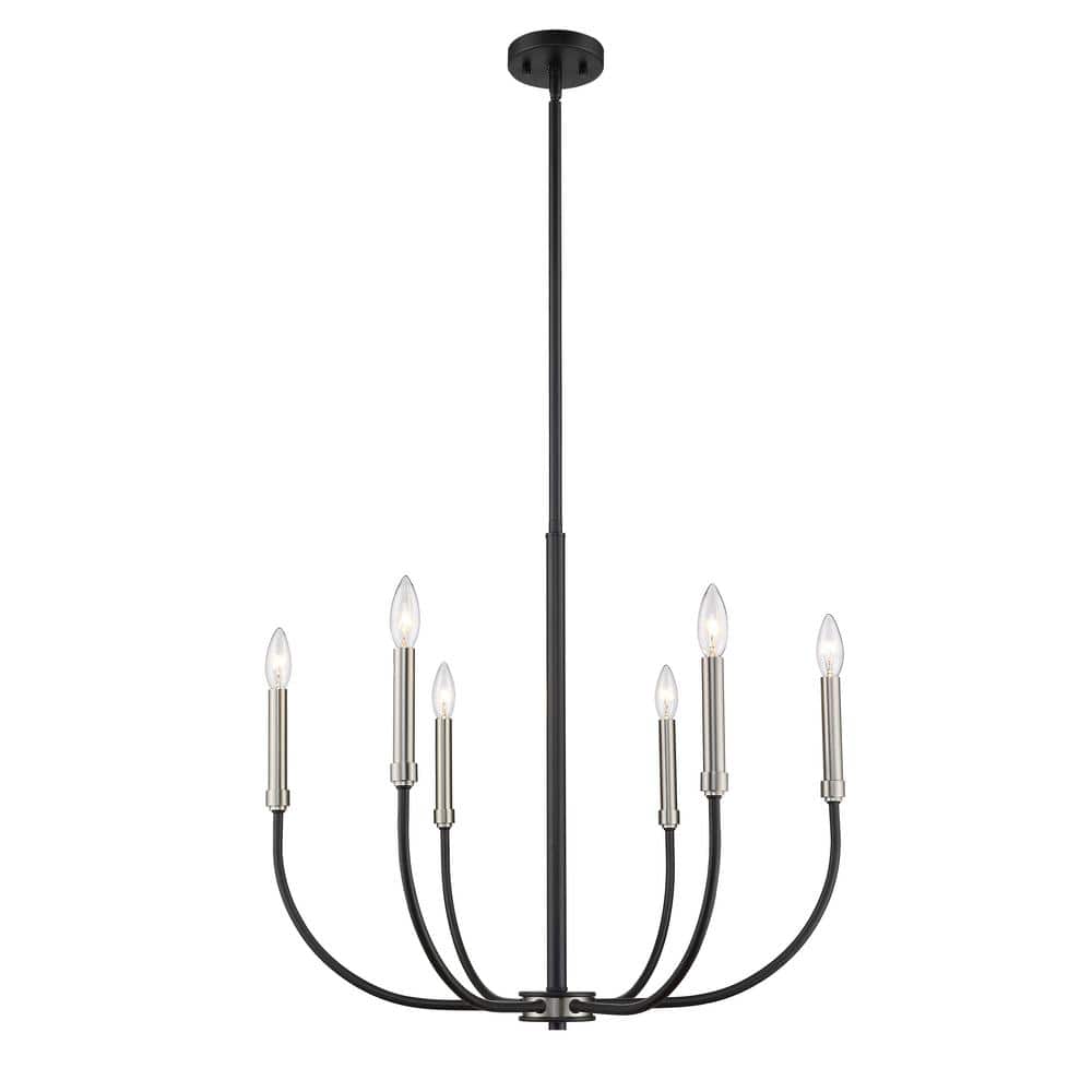 Haylie 6-Light Matte Black Plus Brushed Nickel Chandelier with No Shade