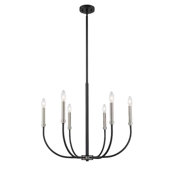 Unbranded Haylie 6-Light Matte Black Plus Brushed Nickel Chandelier with No Shade