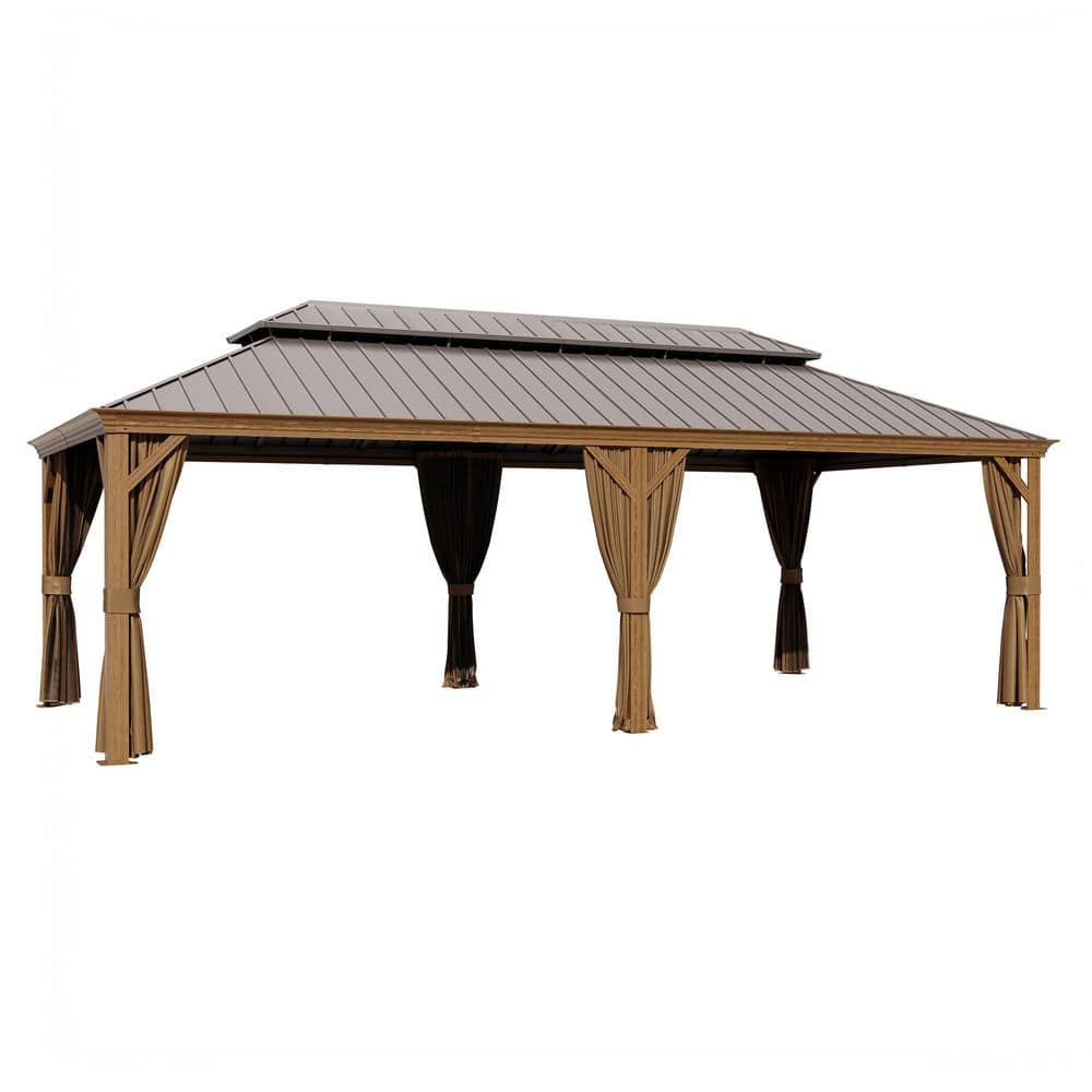 12 ft. x 24 ft. Wood Grain Outdoor Aluminum Gazebo with Double Galvanized Steel Roof, Mosquito Netting and Curtains price history on PriceWatchPro