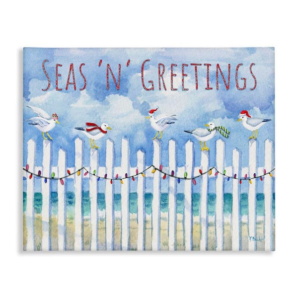 Stupell Industries Seas 'n' Greetings Seagulls by Paul Brent Unframed Animal Graphic Art Print 30 in. x 40 in.