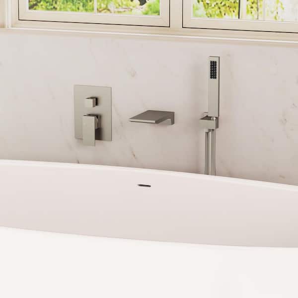 Wall Mount Tub Faucet Single Handle 2.5 GPM 2-Spray Tub and Shower Faucet in Brushed Nickel Valve Included