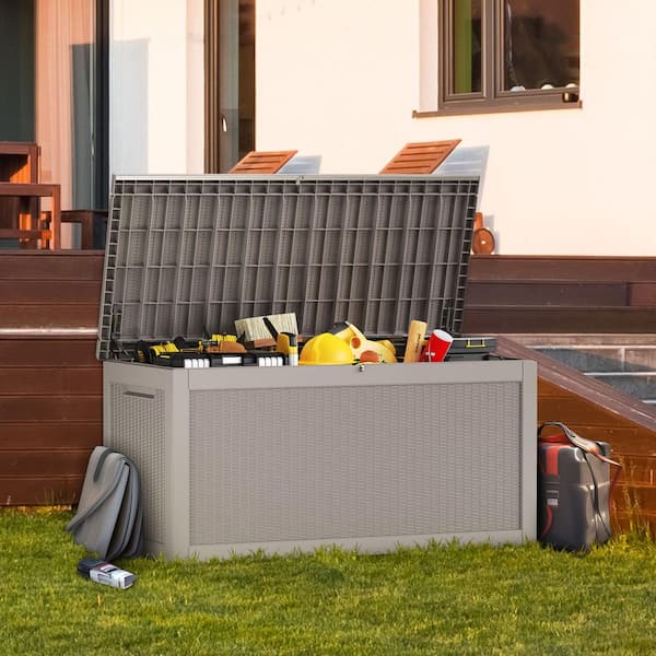 260 Gal. Waterproof Outdoor Resin Storage Deck Box, Large Lockable Capacity, Versatile Deck Storage Bench