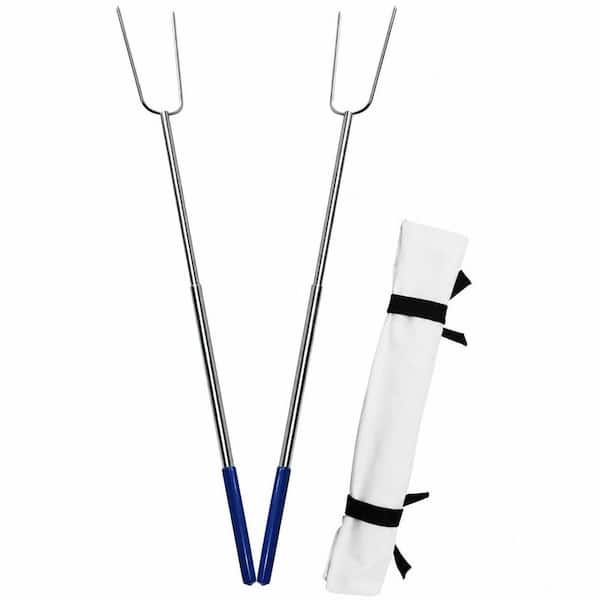 32 in. Heavy Duty Retractable Campfire Roasting Sticks for Fire Pit, Portable BBQ Forks, Easy Clean, 2 Pack