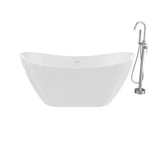 Mahaba 60 in. W. x 29 in. Soaking Flat Bottom Bathtub in white with Freestanding Faucet in Chrome