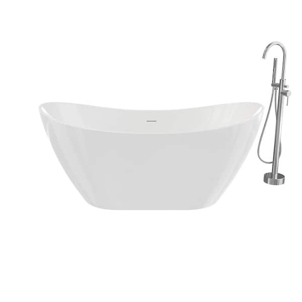 MAAX Mahaba 60 in. W. x 29 in. Soaking Flat Bottom Bathtub in white with Freestanding Faucet in Chrome